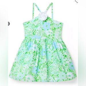 Lilly Pulitzer X Janie and Jack Blue & Green Floral Sundress with White Flower